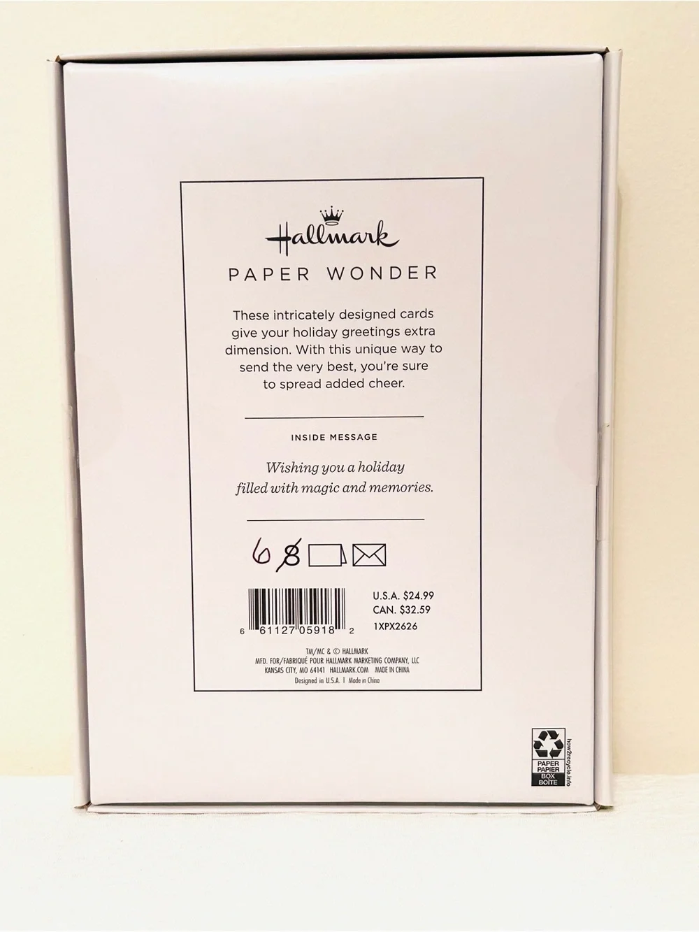 Hallmark Paper Wonder 3-D Christmas Cards w/ Envelopes-Set of 6